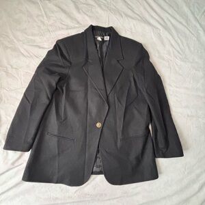 Vintage Single Button Requirements Black Men’s 100% Wool Blazer